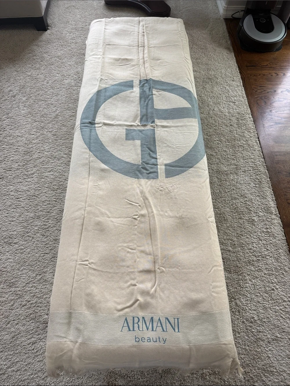 Giorgio Armani Cream Beach Towel with Blue Logo